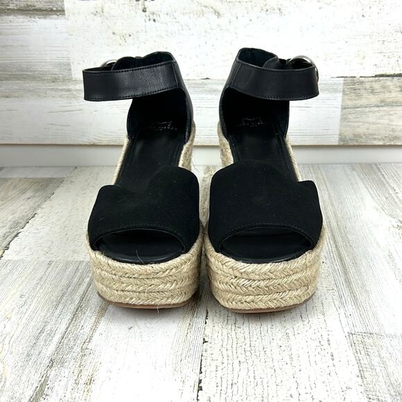 Marc Fisher Women’s 9 Black Leather Buckle Platform Espadrille Sandals NEW - Picture 6 of 10